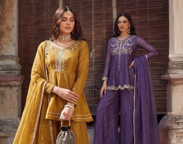 Peplum top with sharara set