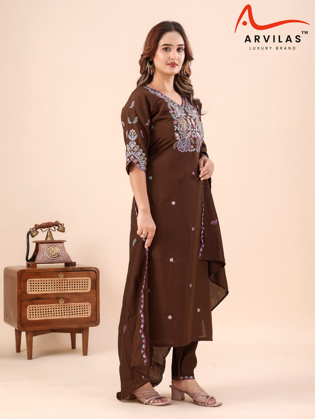 Women's Premium Embroidered Cotton Kurta Pant Dupatta Set | Elegant Ethnic Wear
