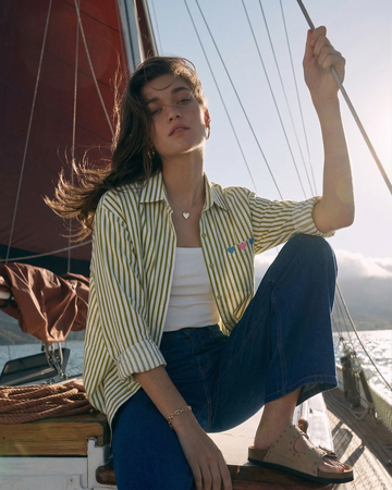 Casual Olive Cotton Oversized Striped Shirt for Women
