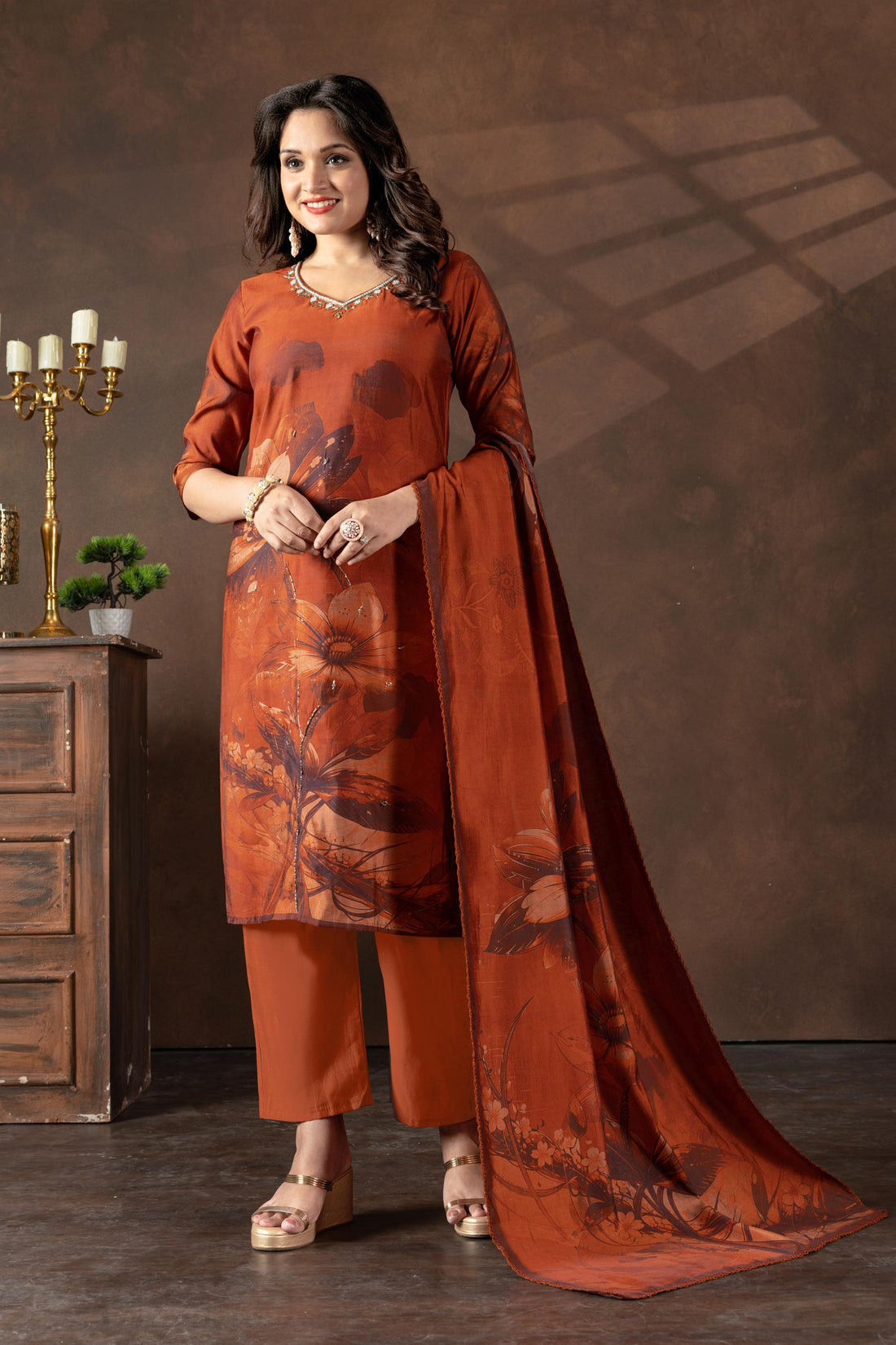 Premium Floral Print Kurta Pant Dupatta Set for Women | Festive Ethnic Wear