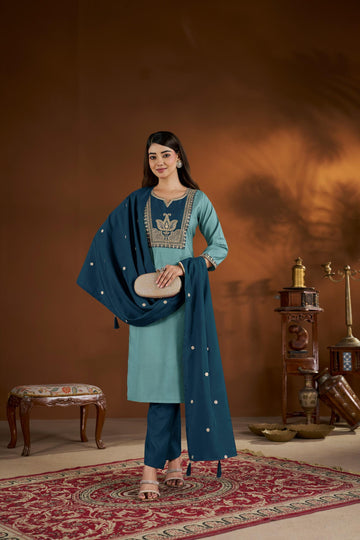 Embroidered Premium Kurta Pant Dupatta Set for Women | Festive Ethnic Wear